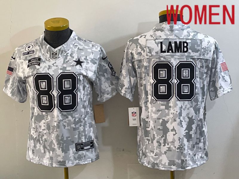 Women Dallas Cowboys #88 Lamb Nike Arctic Camo 2024 Salute to Service Limited NFL Jersey style 3